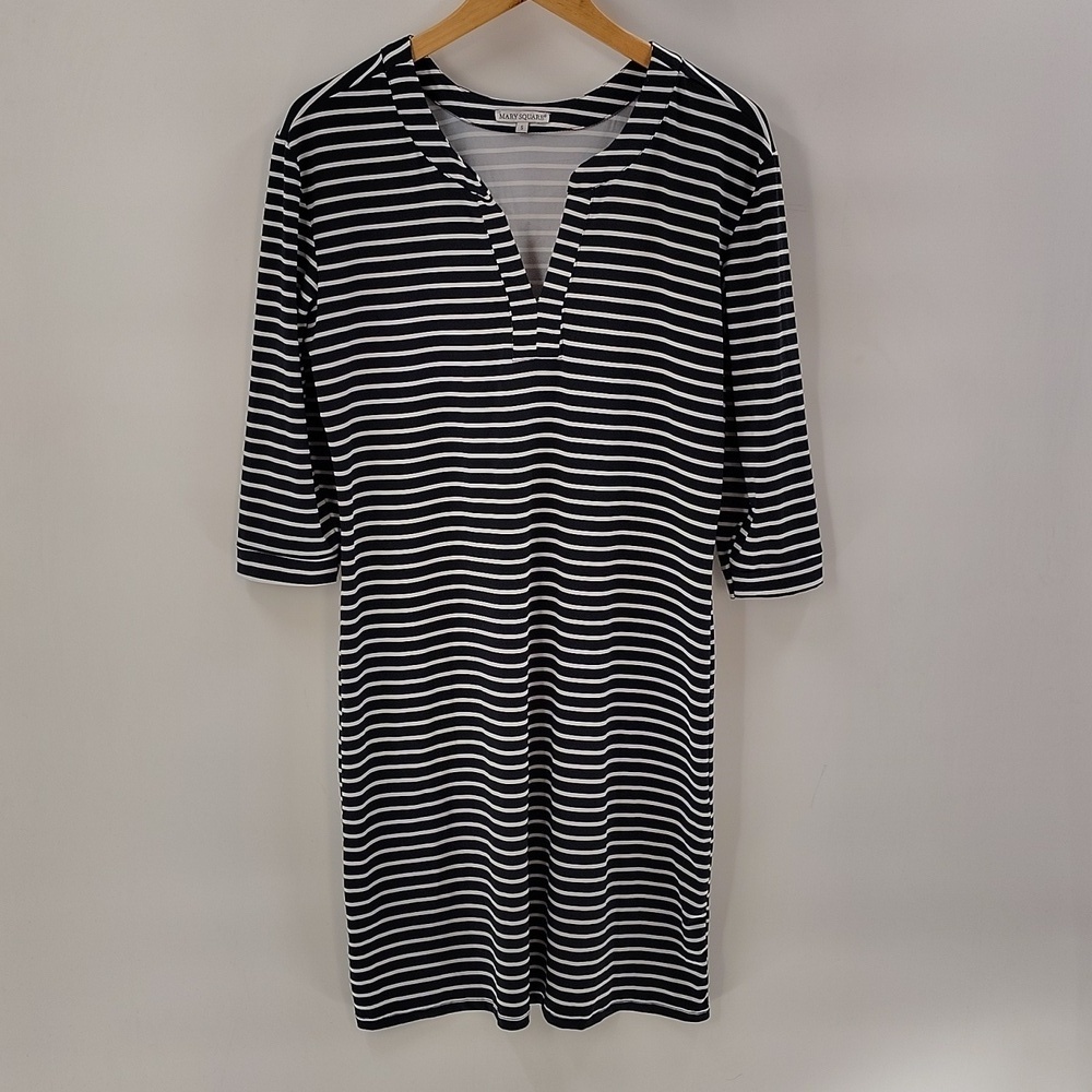 Mary Square Navy Stripe Dress Small Stretch